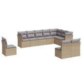 10 Piece Garden Sofa Set with Cushions Beige Poly Rattan - Front View
