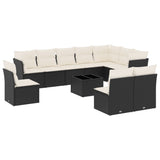 11 Piece Garden Sofa Set with Cushions Black Poly Rattan - Front View