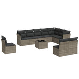 11 Piece Garden Sofa Set with Cushions Grey Poly Rattan - Front View