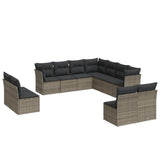 11 Piece Garden Sofa Set with Cushions Grey Poly Rattan - Front View