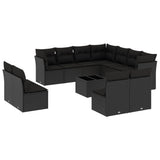 12 Piece Garden Sofa Set with Cushions Black Poly Rattan - Front View