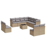 12 Piece Garden Sofa Set with Cushions Beige Poly Rattan - Front View