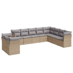 10 Piece Garden Sofa Set with Cushions Beige Poly Rattan