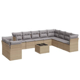 11 Piece Garden Sofa Set with Cushions Beige Poly Rattan - Front View