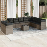 11 Piece Garden Sofa Set with Cushions Grey Poly Rattan