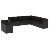 11 Piece Garden Sofa Set with Cushions Black Poly Rattan - Front View