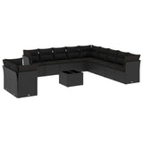 12 Piece Garden Sofa Set with Cushions Black Poly Rattan - Front View