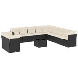 12 Piece Garden Sofa Set with Cushions Black Poly Rattan - Front View