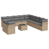 12 Piece Garden Sofa Set with Cushions Beige Poly Rattan - Front View