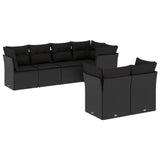 7 Piece Garden Sofa Set with Cushions Black Poly Rattan - Front View