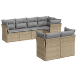 7 Piece Garden Sofa Set with Cushions Beige Poly Rattan - Front View