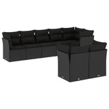 8 Piece Garden Sofa Set with Cushions Black Poly Rattan - Front View