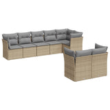 8 Piece Garden Sofa Set with Cushions Beige Poly Rattan - Front View