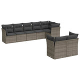 8 Piece Garden Sofa Set with Cushions Grey Poly Rattan - Front View
