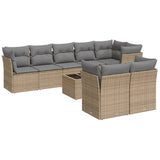 9 Piece Garden Sofa Set with Cushions Beige Poly Rattan - Front View