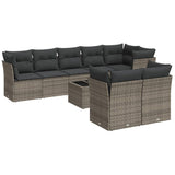 9 Piece Garden Sofa Set with Cushions Grey Poly Rattan - Front View