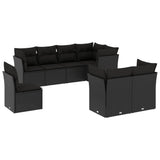 8 Piece Garden Sofa Set with Cushions Black Poly Rattan - Front View