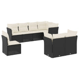 8 Piece Garden Sofa Set with Cushions Black Poly Rattan - Front View