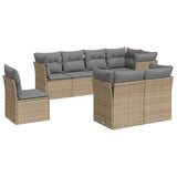 8 Piece Garden Sofa Set with Cushions Beige Poly Rattan - Front View