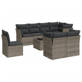 9 Piece Garden Sofa Set with Cushions Grey Poly Rattan - Front View