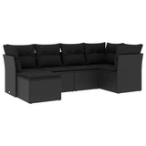 6 Piece Garden Sofa Set with Cushions Black Poly Rattan - Front View