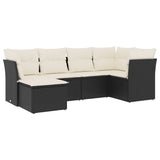 6 Piece Garden Sofa Set with Cushions Black Poly Rattan - Front View
