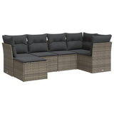6 Piece Garden Sofa Set with Cushions Grey Poly Rattan - Front View