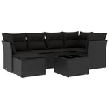 7 Piece Garden Sofa Set with Cushions Black Poly Rattan - Front View
