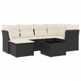 7 Piece Garden Sofa Set with Cushions Black Poly Rattan - Front View