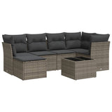 7 Piece Garden Sofa Set with Cushions Grey Poly Rattan - Front View