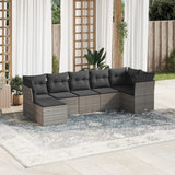 7 Piece Garden Sofa Set with Cushions Grey Poly Rattan