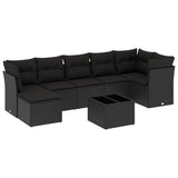 8 Piece Garden Sofa Set with Cushions Black Poly Rattan - Front View
