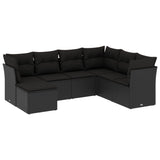 7 Piece Garden Sofa Set with Cushions Black Poly Rattan - Front View