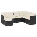 7 Piece Garden Sofa Set with Cushions Black Poly Rattan