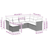 7 Piece Garden Sofa Set with Cushions Black Poly Rattan - Side View