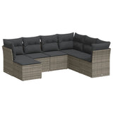 7 Piece Garden Sofa Set with Cushions Grey Poly Rattan - Front View