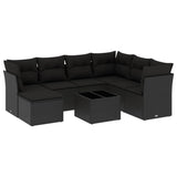 8 Piece Garden Sofa Set with Cushions Black Poly Rattan - Front View