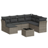 8 Piece Garden Sofa Set with Cushions Grey Poly Rattan - Front View