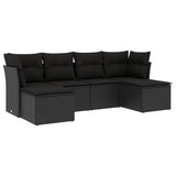 6 Piece Garden Sofa Set with Cushions Black Poly Rattan - Front View