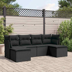 6 Piece Garden Sofa Set with Cushions Black Poly Rattan