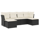 6 Piece Garden Sofa Set with Cushions Black Poly Rattan - Front View