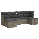 6 Piece Garden Sofa Set with Cushions Grey Poly Rattan - Front View