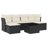 7 Piece Garden Sofa Set with Cushions Black Poly Rattan - Front View