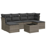 7 Piece Garden Sofa Set with Cushions Grey Poly Rattan - Front View