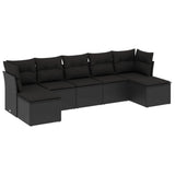 7 Piece Garden Sofa Set with Cushions Black Poly Rattan - Front View