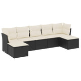7 Piece Garden Sofa Set with Cushions Black Poly Rattan - Front View