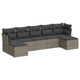 7 Piece Garden Sofa Set with Cushions Grey Poly Rattan - Front View