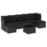 8 Piece Garden Sofa Set with Cushions Black Poly Rattan - Front View