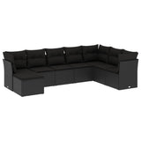8 Piece Garden Sofa Set with Cushions Black Poly Rattan - Front View