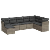8 Piece Garden Sofa Set with Cushions Grey Poly Rattan - Front View